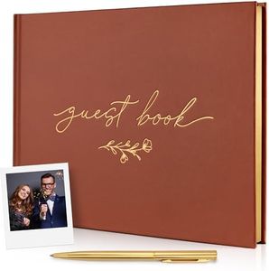 Guest Book for Wedding - Sign-In Autograph Book for Bridal Reception, Quinceanera, Sweet 16 Birthday, Baby Shower - Boho Guestbook w/Bookmark & Gold Floral Design - 9" x 7" (100 Pages)