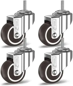 GBL Heavy Duty Castor Wheels + Screws - 50mm M10 x 25mm Up to 200kg - 4 Pack No Floor Marks Silent Castor for Furniture - Rubber Covered Trolley Wheels - Silver Casters
