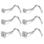 D.Bella Nose Rings, 20G Nose Screw Studs 316 Surgical Steel Nose Piercings Jewelry 1.5mm 2mm 2.5mm Clear Round Inlaid Silver