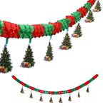 Christmas Honeycomb Banner Decorations 2.7m Santa Claus Paper Garland Banner Christmas Trees Bunting for Xmas Party