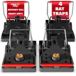 Pest X Pro Lightning Professional Rat Traps - 4 PACK, Heavy Duty Snap Traps That Kill In A Flash, Large, Reusable Rodent & Rat Killer For Indoors & Outdoors, Rat Traps That Kill Instantly