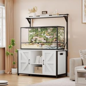 YITAHOME 40-120 Gallon Reptile Tank Stand with Power Outlet, Heavy Duty Aquarium Stand with Accessories Storage Cabinet - Metal Fish Tank Stand for Turtle, Reptile, 1100LBS Capacity, White