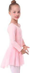 danswan Long Sleeve Ballet Skirted Leotards Dance Dresses Tutu Outfit for Ballerina Toddler Girls, Long Sleeve - Ballet Pink, 4-5T