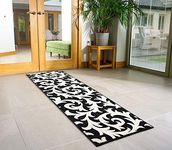 Bravich ModernFloral Flower Pattern Very Long Hallway Hall Runner Narrow Rugs Custom Length Black & White Floral Stair Carpet Mats 60x120CM (2'X4')