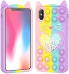 Asgens Fidget Pop Case for iPhone X/XS, Cute Cartoon Lucky Cat Quicksand Bling Stars Push Bubbles Shockproof Silicone Soft Phone Case for Apple iPhone X XS 5.8 inch