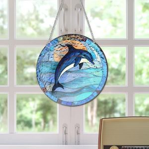 HOTIYOK Sunsets Dolphins Acrylic Window Hangings, Ocean Stained Glass Panels Window & Wall Decor for Indoor/Outdoor, Ideal Housewarming Gift Home Decor for Mom Grandma Teacher Sea Lover