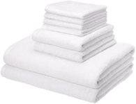 Amazon Basics Quick-Dry Towels - 100% Cotton, 8-Piece Set, White