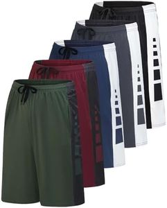 Real Essentials Mens Dry Fit Shorts Dri Active Wear Short Men Athletic Performance Basketball 9 Inch Inseam Sweat Tennis Soccer Running Essentials Gym Casual Workout Sports, Set 13, L, Pack of 5