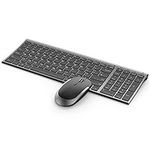 Wireless Rechargeable Keyboard and Mouse Combo, 2.4G USB Keyboard and Mice Set Ultra-Thin Full Size Compact Silent UK Layout for PC, Computer, Laptop, Black and Space Gray