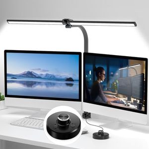 Beedove Desk Lamp for Office Home, Eye-Caring Architect Desk Light 80cm, Double Head Clamp Desk Lamp, Stepless Dimming and Tempering LED Table Light for Monitor Workbench Drafting