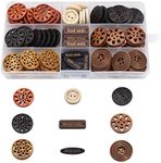 100 Pack Assorted Wood Wooden Buttons Black Brown Beige 4 Hole Mixed Sewing Art DIY Craft Supplies Kits with Box