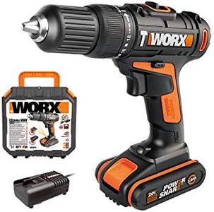 WORX Perceuse Visseuse à Percussion sans Fil 18V(20V MAX) WX371, 13mm Mandrin Métal Auto-bloquant, 2 Vitesses, 1 Batterie au Lithium-ion 2.0Ah, Rapide Chargeur(40Nm)