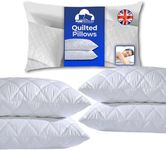 PURE TEXTILES Quilted Pillows 4 Pack Hotel Quality Firm Pillow - Down Alternative, Bed Pillow for Back and Side Sleepers, Anti Allergy Pillow, Luxury Pillows for Bed Hotel Pillows 74cm x 48cm