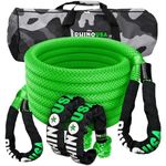 Rhino USA Kinetic Tow Rope 13,000kg (2.2cm x 9m) - Heavy Duty Offroad 4x4 Snatch Strap Recovery Kit - Includes 2 Soft Shackles for UTV, ATV, Truck, Car, Tractor, Emergency Car Kit - Green