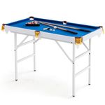 HONEY JOY 48" Pool Table, 4 FT Mini Portable Folding Pool Game Table Set w/ 2 Cue Sticks, 16 Balls, Triangle, 2 Chalks & Brush, Indoor & Outdoor, Billiard Tables for Kids Adults Family (Blue)
