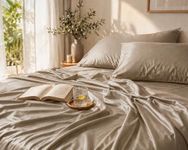 Noaré Cooling Bamboo Bedsheet King Size for Double Bed – Breathable & Ultra Soft Summer Bedding Set with 1 Fitted Bedsheet and 2 Pillow Covers – Luxury Cooling for Hot Sleepers | Aesthetic Beige.