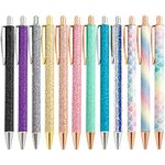 Oddmoal Fun Sparkle Fancy Ballpoint Pen for Women, Cute Sparkly Click Metal Pens, Retractable Multicolor Pen For Journaling & School, Black Ink, 10 Count