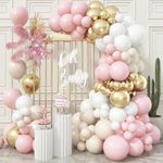 Pink Beige Gold Balloon Arch Garland Kit, 109 Pieces Blush Pastel Pink Peach Pink Gold Beige White Sand Latex Balloon Garland Kit for Girls Women Birthday Baby Bridal Shower Wedding Party Decorations