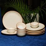 Freakway Ribbed Ceramic Dinner Plates 10 Inch with Bowls Set of 12 Pieces | 6 Dinner Plates & 6 Bowl/katori | Dishwasher & Microwave Safe - Off White