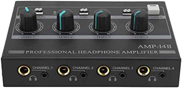 Amplificador de Auriculares Estéreo 4 Canales Juego de Monitores Mono de Amplificador Divisor de Auriculares de Ferroaleación con Alfombrilla Antideslizante (EU Plug)