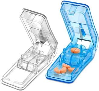 Pill Splitters - (Pack of 2) Pill Cutters with V- Grip for Small and Medication - Easily Cut Pills, Splitter | Cutter and Crusher with Pill Holder Case to Spli