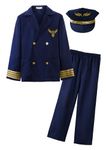 ReliBeauty Kids Pilot Uniform Deluxe Costume Role Play Set with Jacket Trousers and Hat, 12-14/150