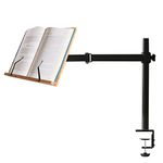 wishacc Book Stands Height Adjustable, Table Side Bamboo Reading Mount Holder with Clamp - Sturdy Desktop Cookbook Rest with Page Clips for Reading Hands Free 13.2 x 9.2 inch