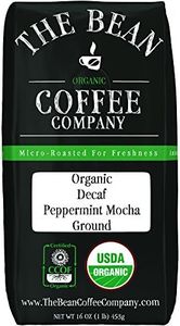 The Bean Organic Coffee Company Water Processed DECAF Peppermint Mocha, Medium Roast, Ground Coffee, 16-Ounce Bag, Café Molido Tostado Orgánico descafeinado