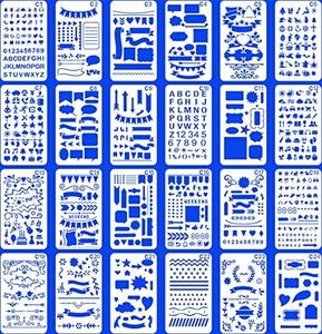 (Stencil-Classic) - 24 PCS Bullet Notebook Journal Stencil Plastic Planner Set for Journaling Suppies/Diary/Scrapbook DIY Drawing Template Stencils 10cm x 18cm Kit Accessories