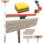 155 cms Extend Window Cleaning Kit+NOW 5 Washable pads 4 (four) Microfibre cloths Professional Cleaning Equipment,Window Cleaning Pole and Squeegee Cleaner with Twist Head Aluminium Pole High Windows