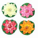 NAVAdeal 4 Count Large Artificial Floating Lotus Flowers Lily Pad Ornaments, 4 color-Pink Ivory Orange Crimson , Perfect For Home Garden Koi Pond Pool Aquarium and Wedding Decoration