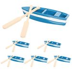 BESPORTBLE 6Pcs Mini Tiny Wooden Boat with Oars, Little Plastic Boat Canoe Model with Oars for Nautical DIY Micro Landscape Decor