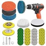 HITTLWARE 32 Pieces Car Headlight Restoration Kit 3 Inch Headlight Cleaner Restorer with ¼” ⅛” Shank, Backing Pads, Wool Pads, Interface Pads, Grit 3000-10000 Waterproof Sanding Discs, Scouring Pads