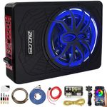 Znclces 2025 Upgraded 10" 1200W Slim Under Seat Powered Car Subwoofer, Car/Truck Sub Built in Amplifier for Outstanding Heat Dissipation, Powerful bass and Blue LED Ambient Light (Coloful Light)
