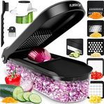 Vegetable Chopper Cutter Mandoline Slicer Cheese Grater - Food Onion Salad Veggie Chopper with Container - French Fry Potato Dicer Slicer Cutter - Kitchen Tools Gadgets (6-in-1 Compact Black)