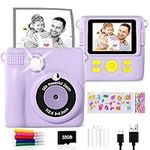 GKTZ Instant Print Camera - 1080P HD Instant Print Photo - Christmas Birthday Gifts for Age 3-12 Girls Boys - Kids Portable Toy with 3 Rolls Photo Paper, 5 Color Pens, 32GB Card - Purple