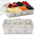 2 Pack Snack Box Container Air-Tight Snack Storage Containers, Divided Fruit Veggie Serving Tray Snackle Box Charcuterie Board with Handle-Lid, Clear Organizer for Candy Nuts