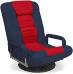 Best Choice Products Swivel Gaming Chair 360 Degree Multipurpose Floor Chair Rocker for TV, Reading, Playing Video Games w/Lumbar Support, Armrest Handles, Adjustable Foldable Backrest - Blue/Red