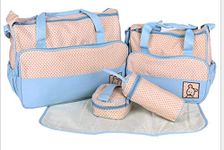 Multi-function 5-Piece Mummy Baby Diaper Nappy Changing Tote Shoulder Handbag Messenger Bag Light Weight with Bottle Bag Changing Mat Zipper Diaper Bag and Changing Mat (Light Blue)