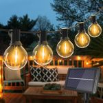 Woolmug 42.6FT/13M Solar Festoon Lights Outdoor, 15+1 LED G40 Shatterproof Bulbs, 4 Modes Solar Powered Garden String Light, Waterproof Globe Hanging Patio Lighting for Outside Yard Party Gazebo