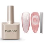 MAYCHAO 15ML Cat Eye Gel Nail Polish 1Pc Jelly Pink Magnetic Nail Polish with Magnet Soak off Holographic Cat Eye Gel Polish for Nail Art Manicure Salon DIY at Home