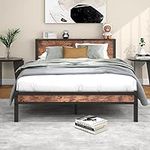 Diolong Queen Bed Frame with Wood Headboard, Platform Bed Frame Queen Size with Storage Shelf, Heavy Duty/Reinforced Support Leg/Mattress Foundation/No Box Spring Needed/Vintage Brown