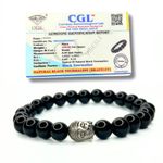 Genuine Black Tourmaline Beads Bracelet With Budha Face Charm - Certified Crystal With Lab Test Certificate Report Natural Stone for Protection, Grounding, and Energy Balance