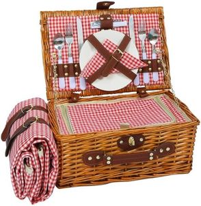 HYBDAMAI Picknickkorb Set für 2 Person mit Kühlfach und wasserdichte Picknickdecke, Abnehmbarer Riemen, Weinbeutel, Besteck Set, für Camping, Strand, Wandern, BBQ und Familie/Paare Geschenke, Zubehör