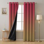 SPACES DRAPE STORY Ombre Design Heavy Satin Curtains With Blackout Lining - Set Of 2 | 95 To 98% Light Blocking | 7Ft Premium Opaque Door Curtain | Pink & Yellow