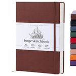 BEECHMORE BOOKS Art Sketch Book, XL A4 Brown 156 pages 8.5 x 11.5 inch, Hardcover Leather Artist Sketchbook, Blank Sketch Pad For Drawing, Painting Supplies, Thick 160gsm Cream Paper, Boxed For Gifts