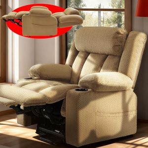 Cfvyne Triple Motor Large-Wide Power Lift Recliner Chair for Big and Tall Elderly, 180° Lay Flat Lift Chair Recliner, Infinite Position, Power Headrest, Heat & Massage (Plush Flannel, Beige)