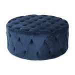 Christopher Knight Home Sabina Round Tufted Velvet Ottoman, Blue