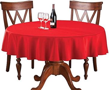 Collections Etc 70 Inch Round Solid Colored Tablecloth, 100% Durable Polyester, Red