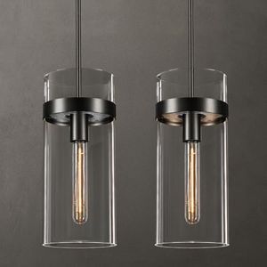 ZHFLT 6 Inch Black Pendant Lights Kitchen Island 2 Pc, Modern Kitchen Pendant Lights,Glass Kitchen Pendant Lighting,Large Island Lights Lighting, for Bathroom,Bedroom,Dinning,Includes Bulb